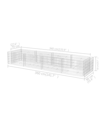 Lit surélevé à gabion Acier 360x90x50 cm