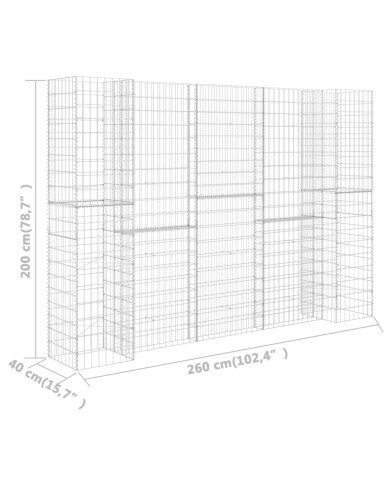 Jardinière à gabion en H Fil d'acier 260x40x200 cm 