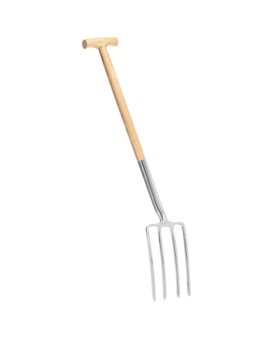 Fourche à creuser de jardin poignée en T Inox et bois de frêne
