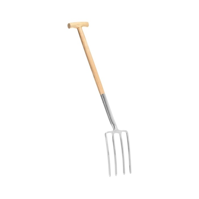 Fourche à creuser de jardin poignée en T Inox et bois de frêne