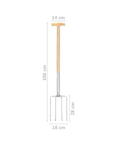 Fourche à creuser de jardin poignée en T Inox et bois de frêne