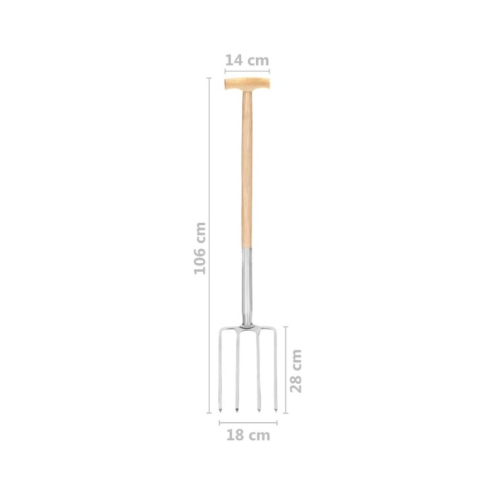Fourche à creuser de jardin poignée en T Inox et bois de frêne