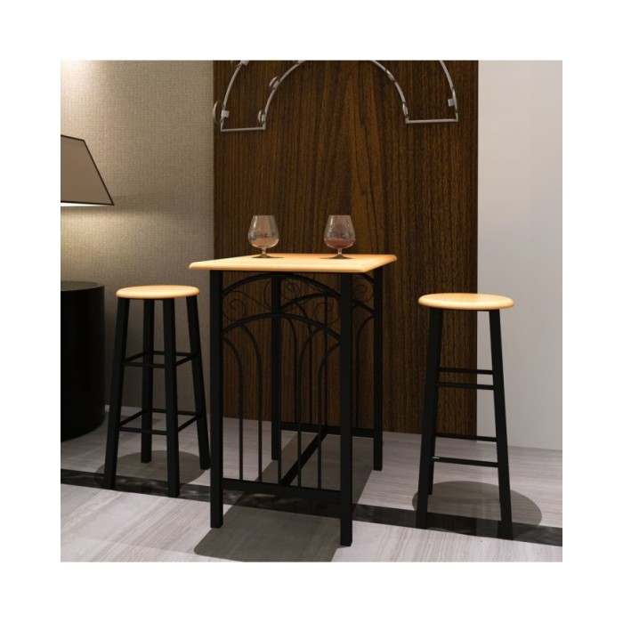 Ensemble de table à dîner Bois brun roux avec noir Acier 