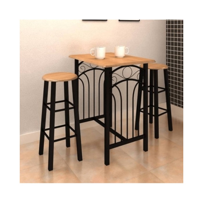 Ensemble de table à dîner Bois brun roux avec noir Acier 