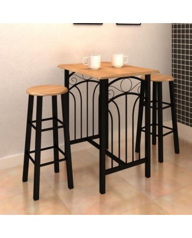 Ensemble de table à dîner Bois brun roux avec noir Acier 
