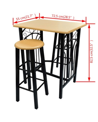 Ensemble de table à dîner Bois brun roux avec noir Acier 
