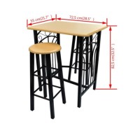 Ensemble de table à dîner Bois brun roux avec noir Acier 