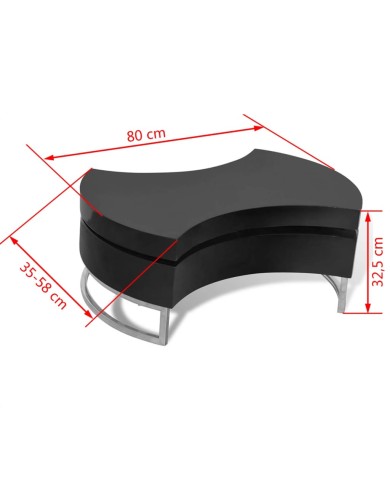 Table basse à forme réglable Haute brillance Noir 