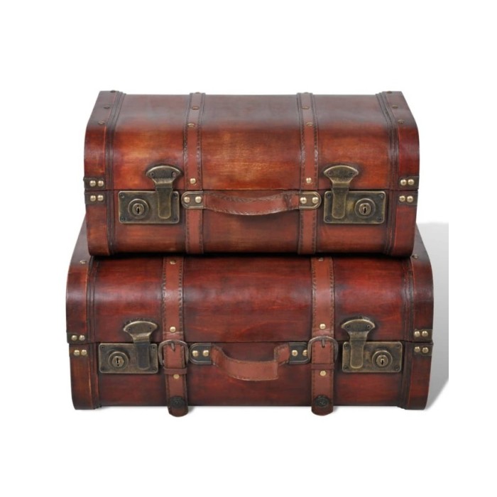 Coffre de rangement vintage Bois Marron 2 pcs 