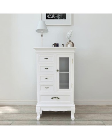 Armoire avec 5 tiroirs et 2 étagères Blanc