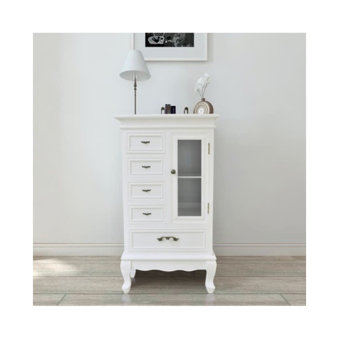 Armoire avec 5 tiroirs et 2 étagères Blanc