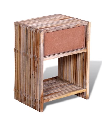 Table de chevet avec tiroir Bois de teck recyclé 