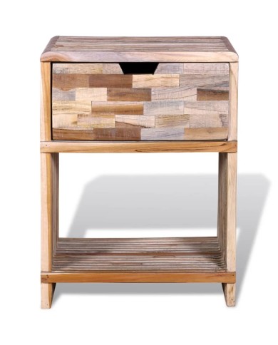 Table de chevet avec tiroir Bois de teck recyclé 