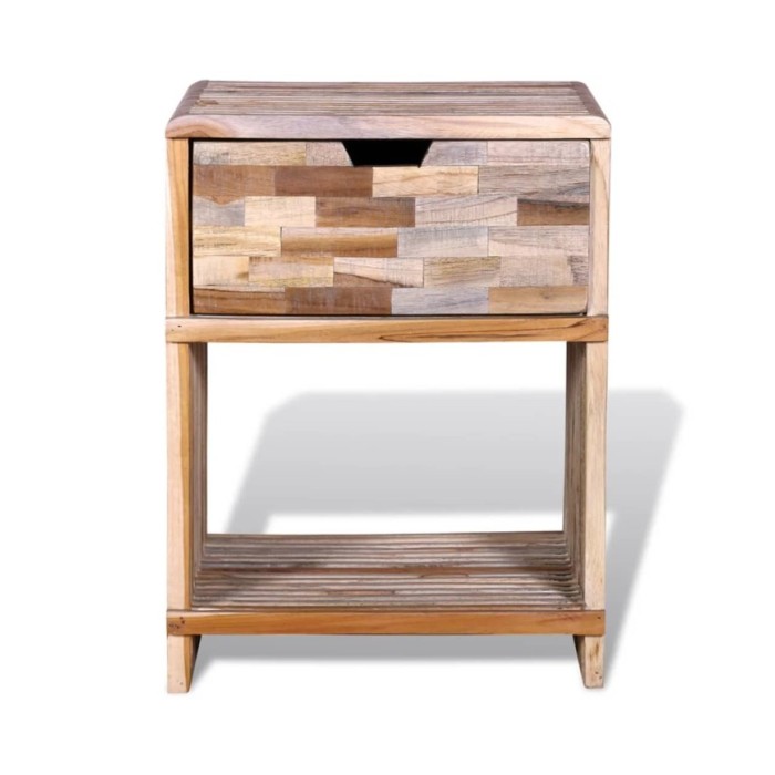 Table de chevet avec tiroir Bois de teck recyclé 
