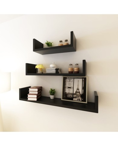 Étagères murales 3 pcs Forme de U MDF Noir