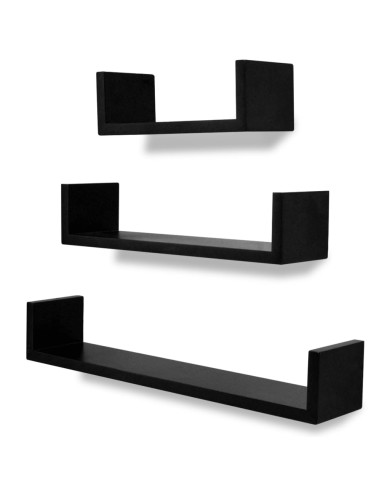 Étagères murales 3 pcs Forme de U MDF Noir