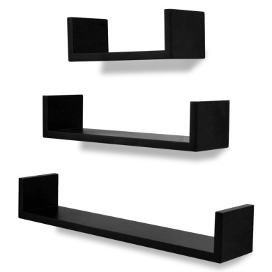 Étagères murales 3 pcs Forme de U MDF Noir