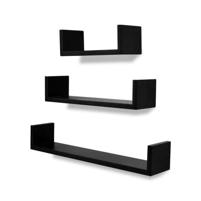 Étagères murales 3 pcs Forme de U MDF Noir