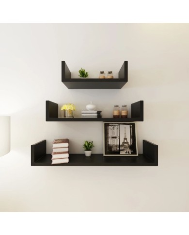 Étagères murales 3 pcs Forme de U MDF Noir