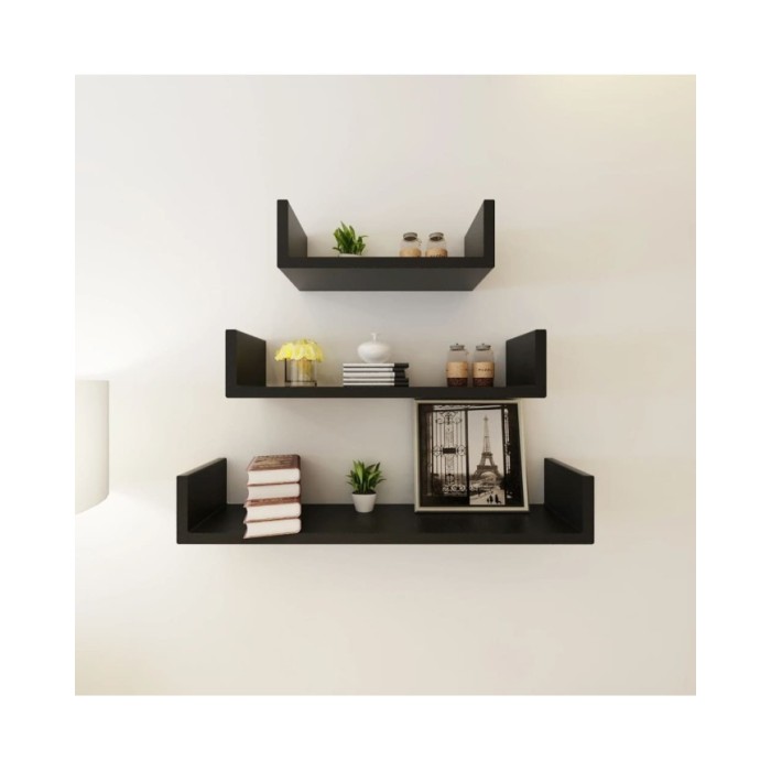 Étagères murales 3 pcs Forme de U MDF Noir