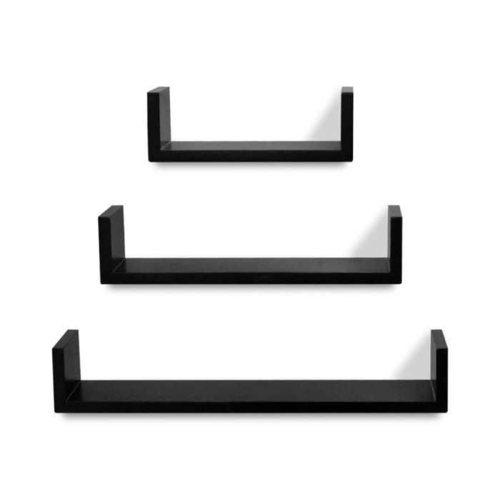 Étagères murales 3 pcs Forme de U MDF Noir