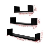 Étagères murales 3 pcs Forme de U MDF Noir