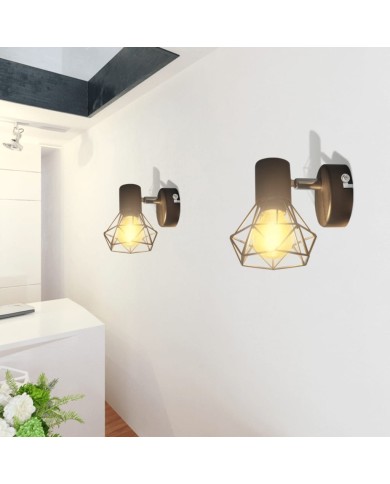 Applique murale 2 pcs Style industriel Noir avec ampoule LED