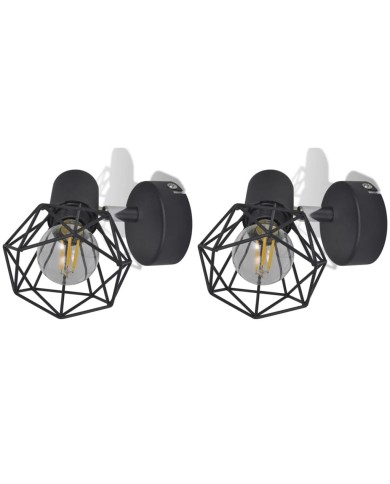 Applique murale 2 pcs Style industriel Noir avec ampoule LED