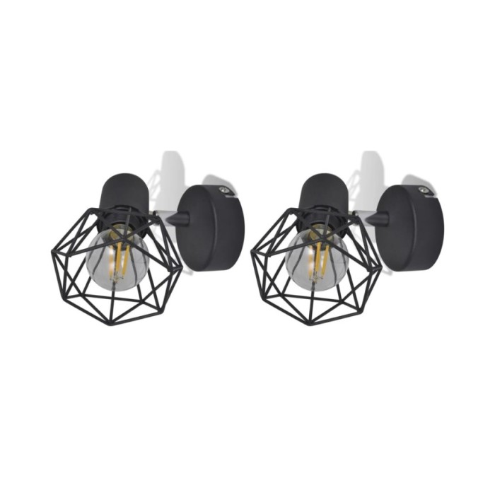 Applique murale 2 pcs Style industriel Noir avec ampoule LED