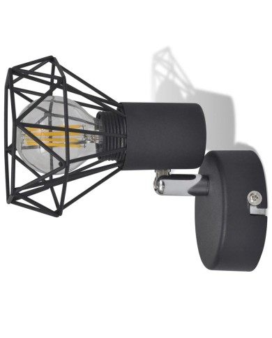 Applique murale 2 pcs Style industriel Noir avec ampoule LED