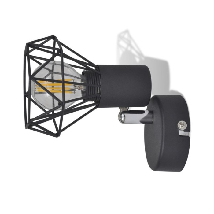 Applique murale 2 pcs Style industriel Noir avec ampoule LED