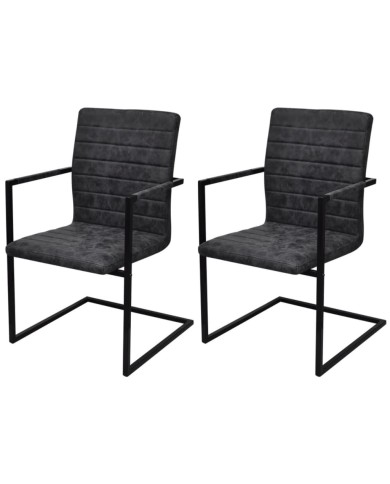 Chaises de salle à manger cantilever 2 pcs Noir Similicuir