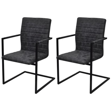 Chaises de salle à manger cantilever 2 pcs Noir Similicuir