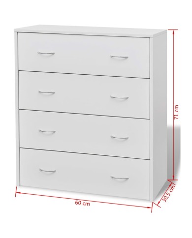 Buffet avec 4 tiroirs 60 x 30,5 x 71 cm Blanc 
