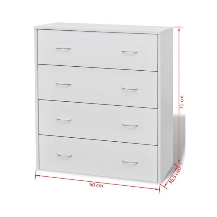 Buffet avec 4 tiroirs 60 x 30,5 x 71 cm Blanc 
