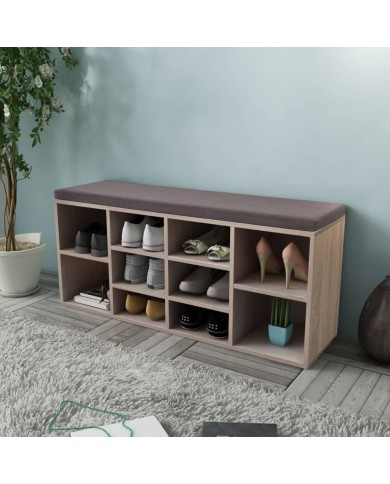 Banc de rangement à chaussures 10 compartiments Couleur chêne