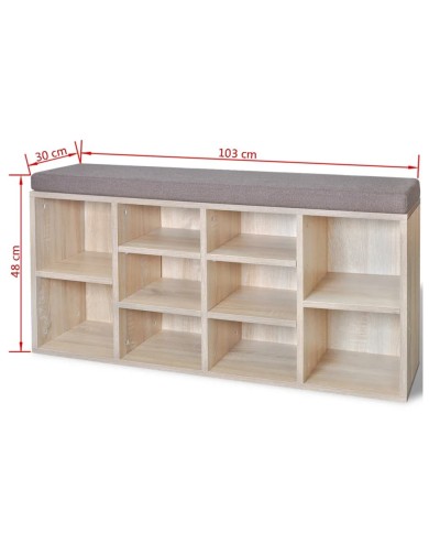 Banc de rangement à chaussures 10 compartiments Couleur chêne
