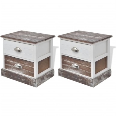 Table de chevet 2 pcs Marron et Blanc 