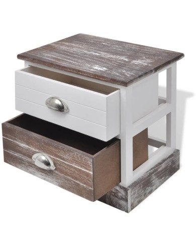 Table de chevet 2 pcs Marron et Blanc 