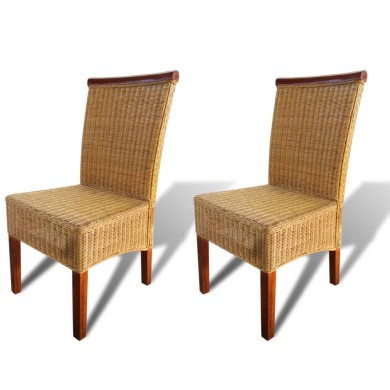 Chaises de salle à manger 2 pcs Marron Rotin naturel