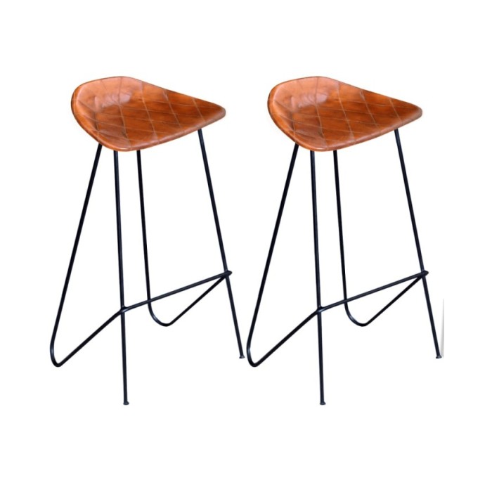 Chaises de bar 2 pcs Noir et marron Cuir véritable 