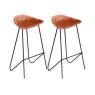 Chaises de bar 2 pcs Noir et marron Cuir véritable 