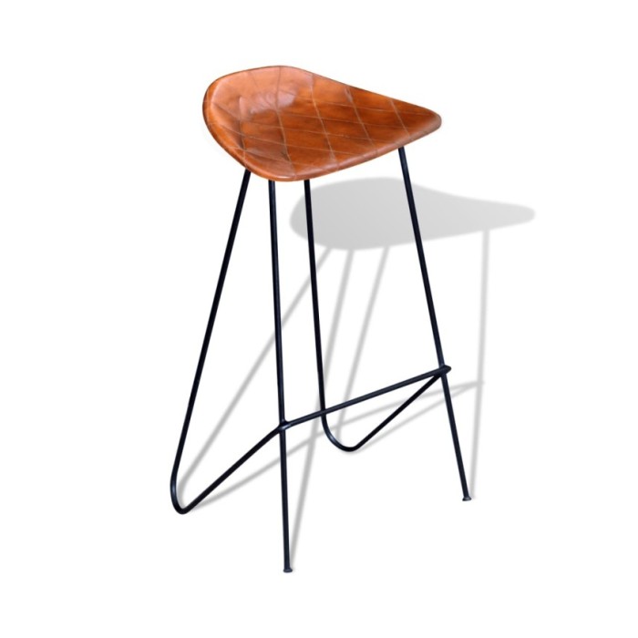Chaises de bar 2 pcs Noir et marron Cuir véritable 