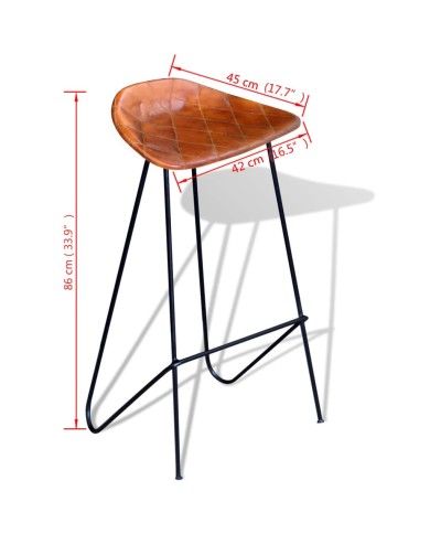 Chaises de bar 2 pcs Noir et marron Cuir véritable 