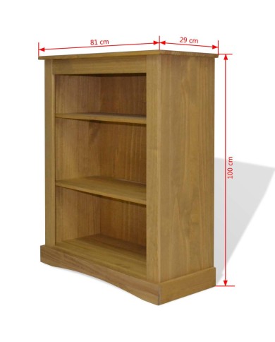 Bibliothèque 3 niveaux Gamme Corona Pin mexicain 81x29x100 cm