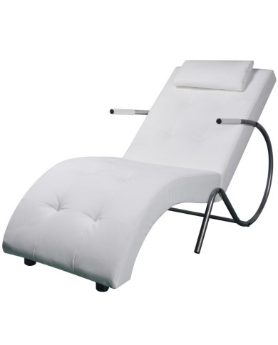 Chaise longue avec oreiller Blanc Similicuir