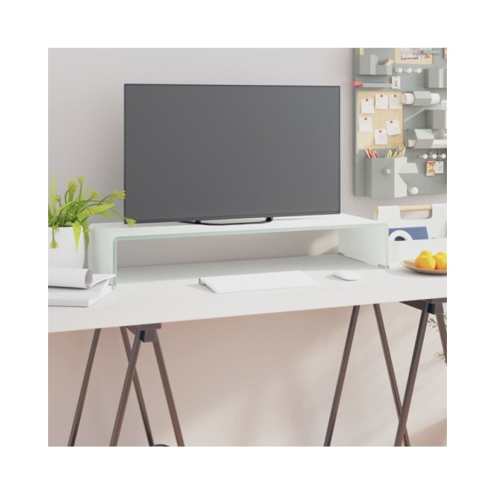 Meuble TV/ Support pour moniteur 80 x 30 x 13 cm Verre Blanc