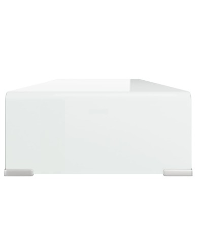 Meuble TV/ Support pour moniteur 80 x 30 x 13 cm Verre Blanc