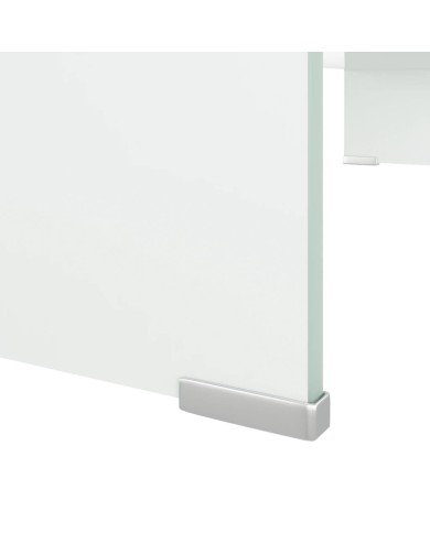 Meuble TV/ Support pour moniteur 80 x 30 x 13 cm Verre Blanc