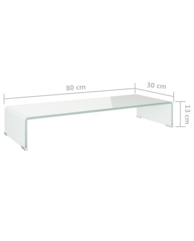 Meuble TV/ Support pour moniteur 80 x 30 x 13 cm Verre Blanc